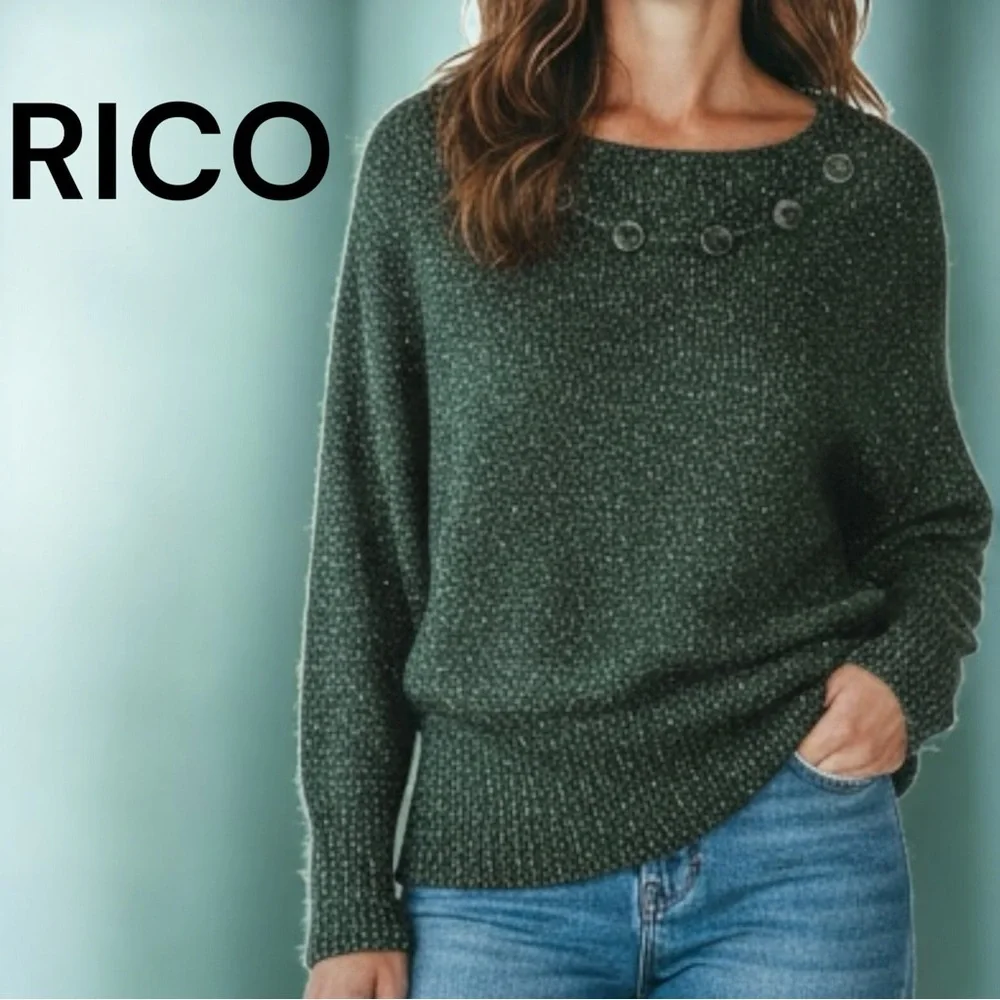 Vintage RICO Forest Green Button Detail Knit Sweater Women’s Medium